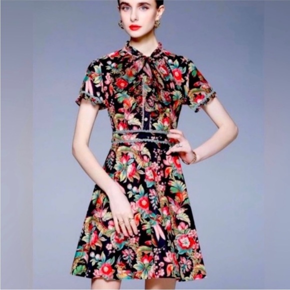 Dalia Macphee black multi short dress NWT - Picture 5 of 14